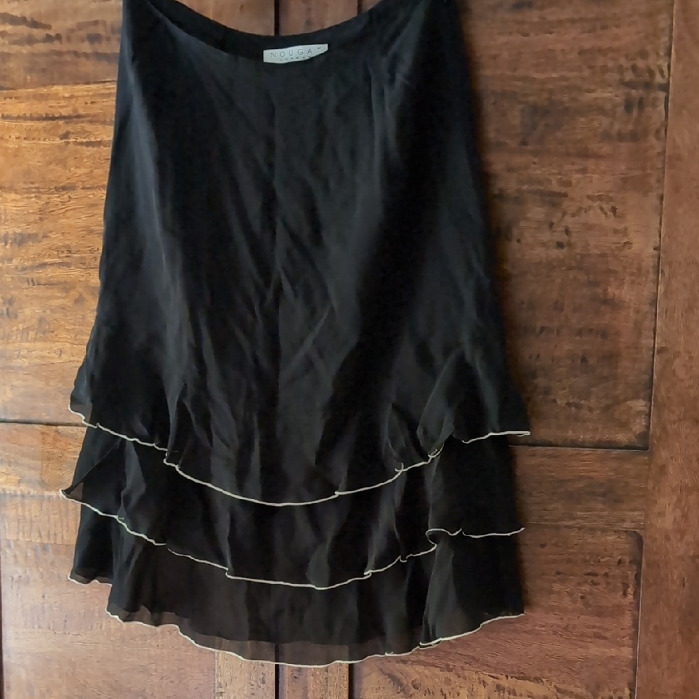 Nougat Silk Black Ruffled Mini Skirt